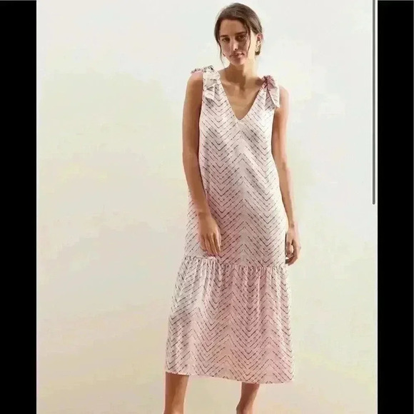 Banana Republic Tie-Shoulder Drop Waist Midi Pink Dress - Picture 1 of 10